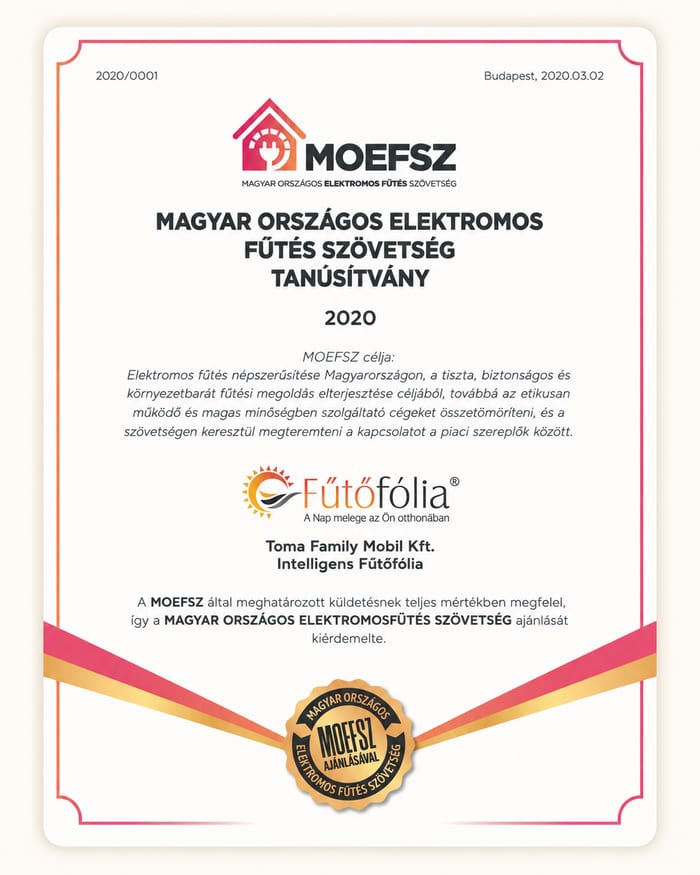 MOEFSZ tanúsítvány